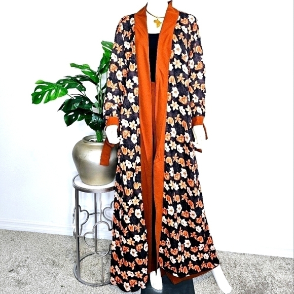 Chiffon Kaftan Robe Duster Two Piece Pant Set / Long Abay… - Picture 1 of 9